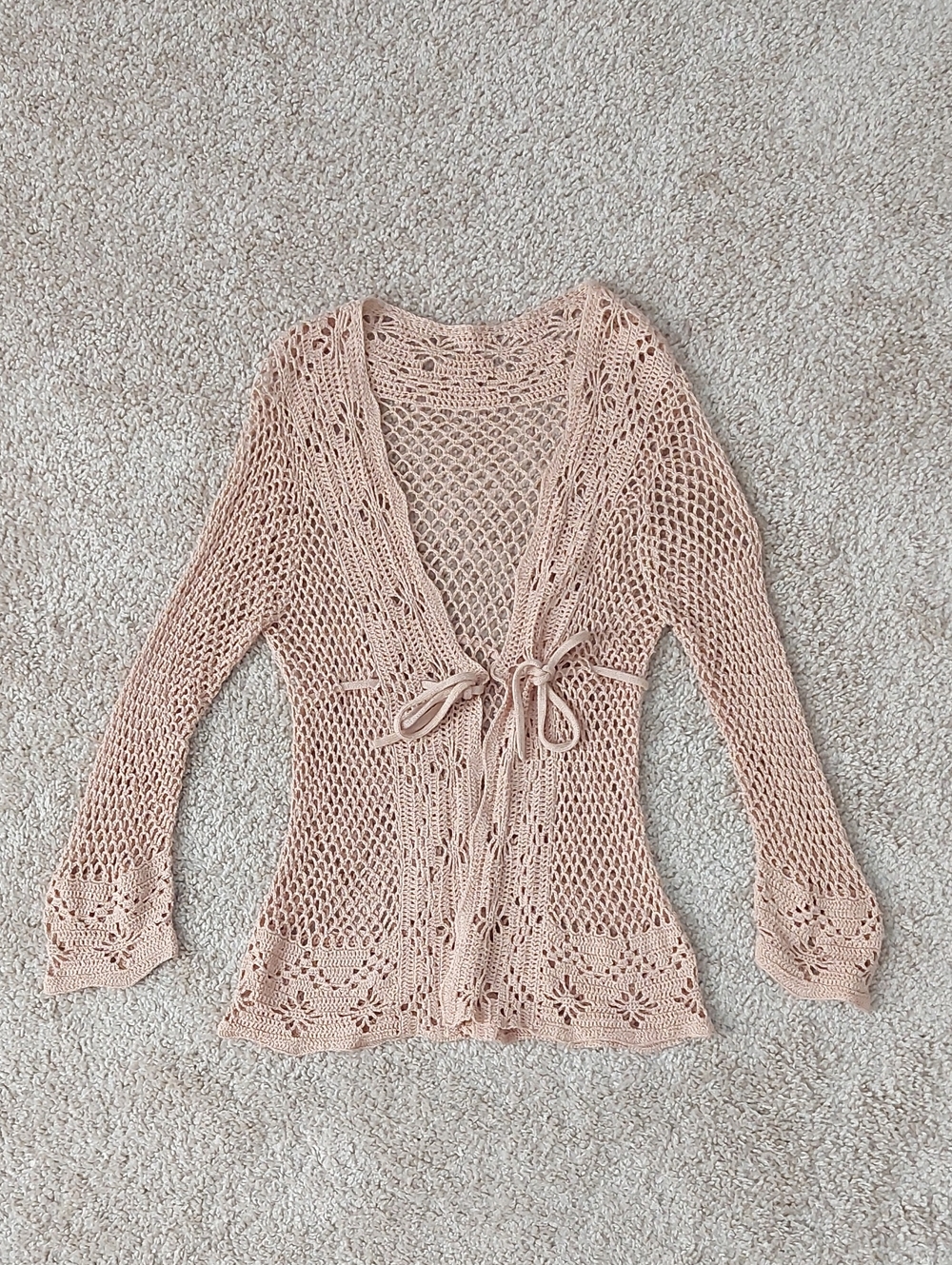 Light Pink Crochet Tie-Front Women's Sweater